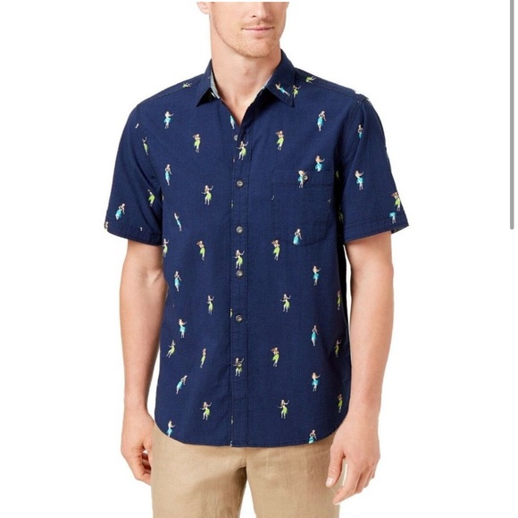 Tommy Bahama Blue Hu-La-La Short Sleeve Hawaiian Shirt Button Up - size L - Picture 1 of 11